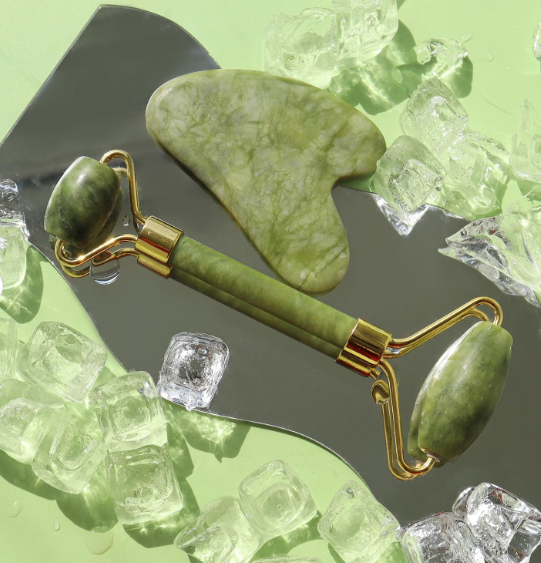 FLFWLASS Contour Facial Roller & Gua Sha Massager Set – Natural Jade Stone Beauty Kit for Face Lifting & Anti-Aging
