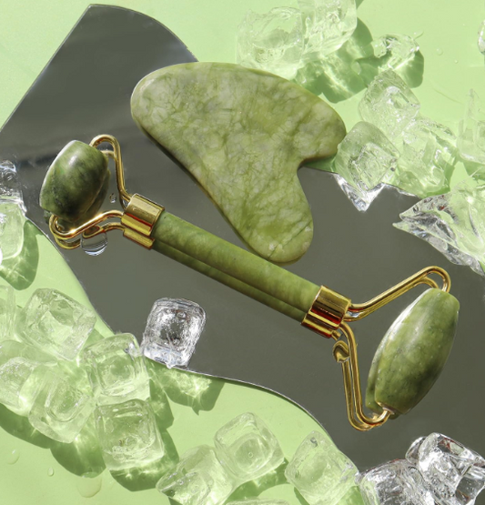 FLFWLASS Contour Facial Roller & Gua Sha Massager Set – Natural Jade Stone Beauty Kit for Face Lifting & Anti-Aging