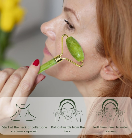 FLFWLASS Contour Facial Roller & Gua Sha Massager Set – Natural Jade Stone Beauty Kit for Face Lifting & Anti-Aging