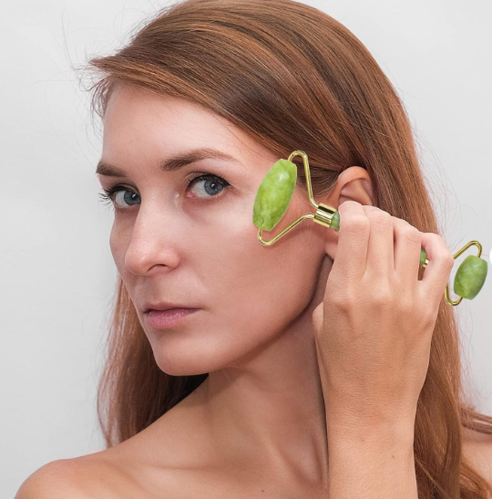 FLFWLASS Contour Facial Roller & Gua Sha Massager Set – Natural Jade Stone Beauty Kit for Face Lifting & Anti-Aging